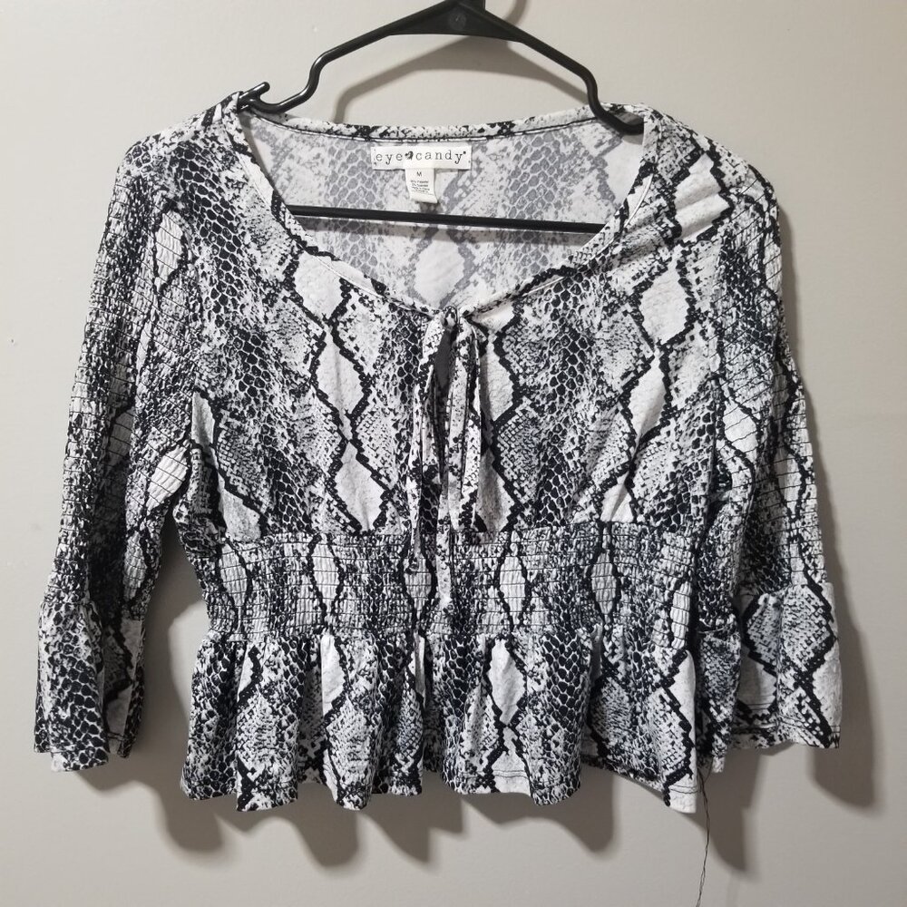 Snake Skin Print Babydoll Blouse Medium